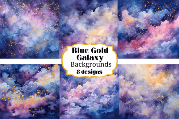 8 Beautiful Blue Gold Galaxy Backgrounds Graphic Backgrounds By Laura Beth Love