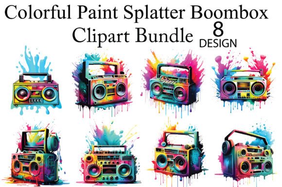 Colorful Paint Splatter Boombox Illustration Illustrations Imprimables Par AM-Designer