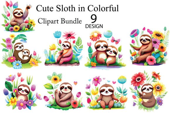 Cute Sloth in Colorful Illustration Illustrations Imprimables Par AM-Designer