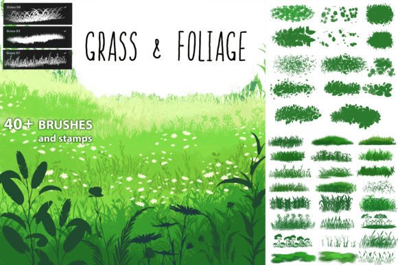 Grass & Foliage Brushes - Procreate Graphic Brushes By dashamoony