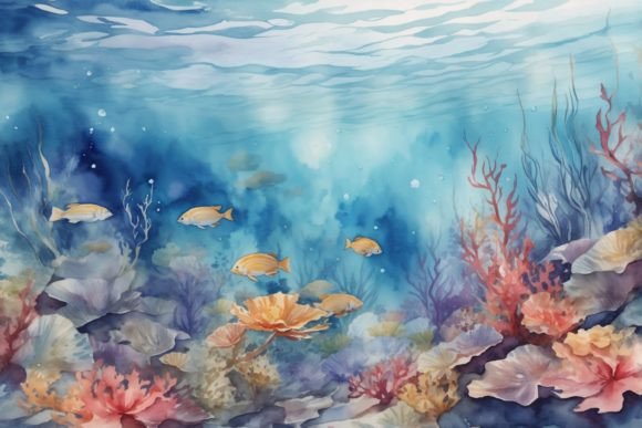 Under the Sea Watercolor Background Gráfico Plantillas de Impresión Por Forhadx5