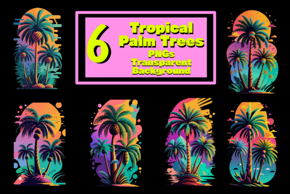 Vibrant PNG Tropical Palm Tree Scenes Graphic AI Graphics By Don Macauley