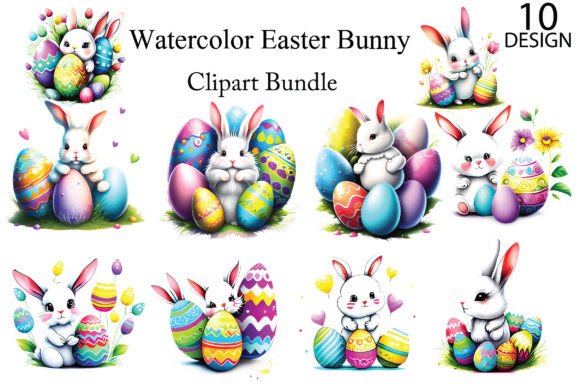 Watercolor Easter Bunny Illustration Illustrations Imprimables Par AM-Designer