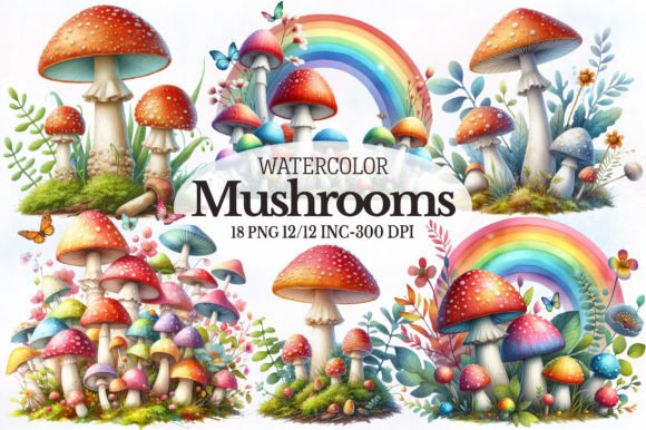 Watercolor Mushrooms Clipart Illustration Illustrations Imprimables Par RevolutionCraft