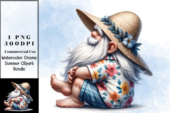 Watercolor Summer Gnome Clipart Graphic AI Graphics By Design By Naree