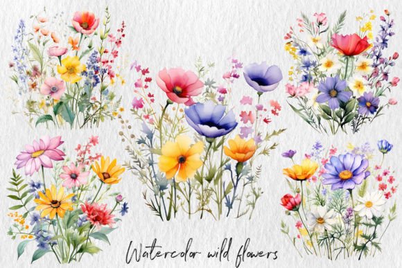 Watercolor Colorful Wildflowers Graphic Crafts By northseastudio