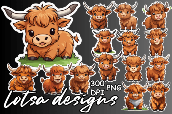 Baby Highland Cow Sticker Graphic Illustrations By lotsa designs