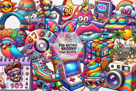 90s Retro Groovy Sublimation Clipart PNG Graphic Illustrations By PIG.design