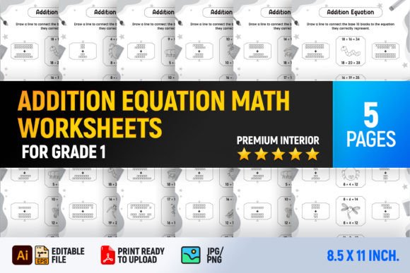 Addition Equation Math Worksheets Graphic 1st grade By Interior Creative