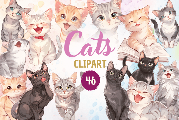 Cats Clipart PNG Bundle Gráfico Ilustraciones Imprimibles Por Sahad Stavros Studio