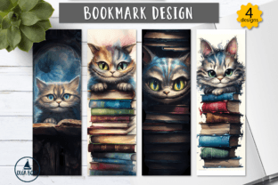 Cheshire Cat and Books Bookmark Designs Graphic Illustrations By Olga Boat Design 1
