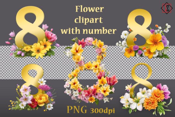 Flower Clipart with Number 8 Graphic Illustrations By Светлана Зиновьева