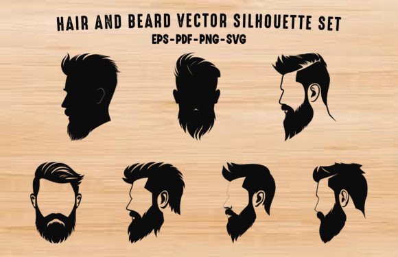 Hair Beard Black Silhouettes Clipart Set Grafika Ilustracje do Druku Przez Gfx_Expert_Team