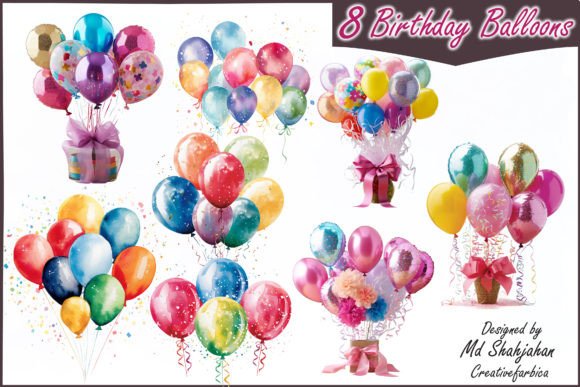 Happy Birthday Balloons Clipart, Party Graphic Illustrations By Md Shahjahan