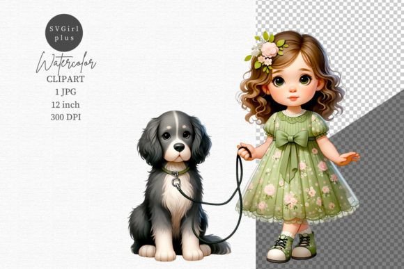 Little Girl with Dog Clipart, Family Graphic KI Transparente PNGs By SVGirlplus