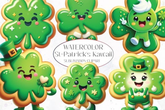St-Patrick's Kawaii Shamrocks Clipart Graphic Illustrations By Dreamshop