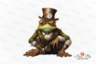Steampunk Frog Watercolor Illustration Illustrations Imprimables Par Crafticy 1
