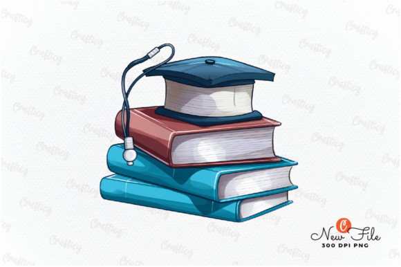 Student Hat with Books Clipart Graphic Illustrations By Crafticy
