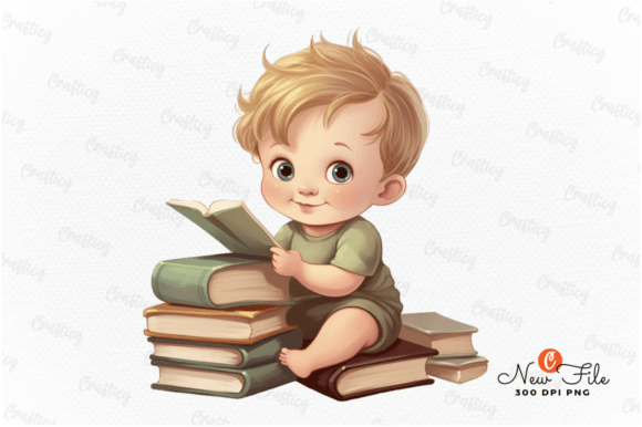 Studying Baby Watercolor Clipart Gráfico Ilustraciones Imprimibles Por Crafticy