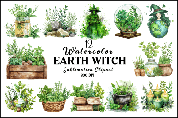 Watercolor Earth Witch Sublimation Graphic AI Illustrations By Naznin sultana jui