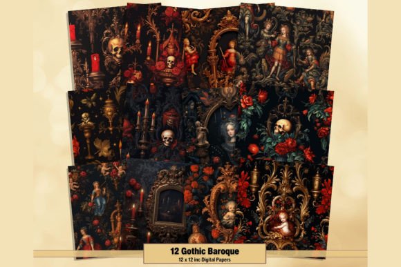 Baroque Oil Paint Gothic Digital Papers Gráfico Fondos Por artisticwayco