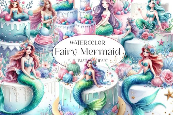 Fairy Mermaid Watercolor Clipart Grafik Druckbare Illustrationen Von Dreamshop