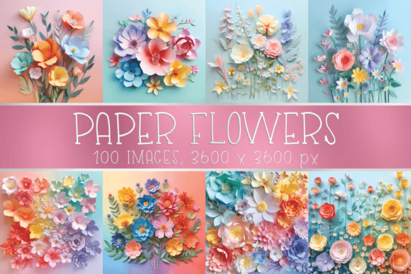 Paper Flowers Floral Digital Papers Grafika Tła Przez Color Studio