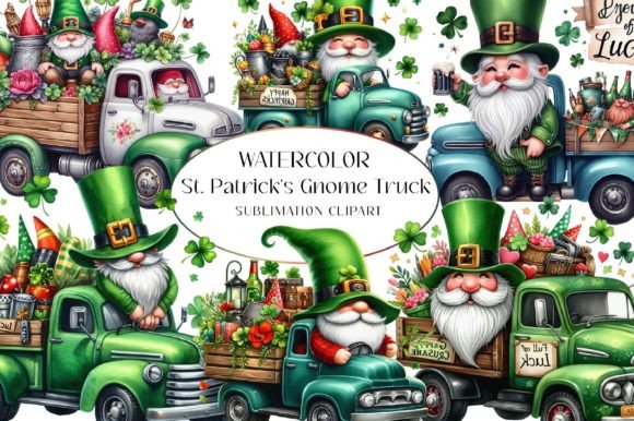 St. Patrick S Gnome Truck Clipart Illustration Illustrations Imprimables Par Dreamshop