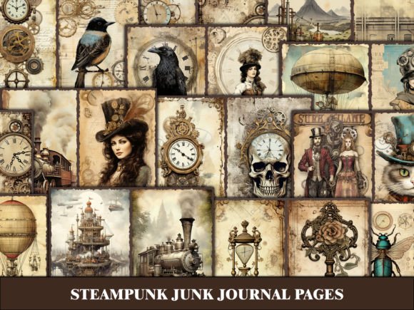Steampunk Junk Journal Pages Beige Paper Graphic Crafts By Wildflower Publishing