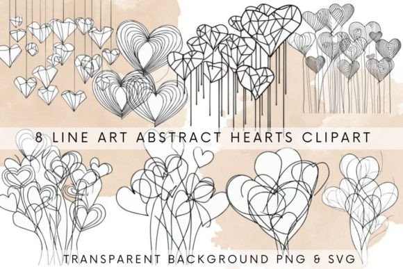 8 Abstract Heart Line Art Sublimation Graphic Illustrations By SaraDesign2