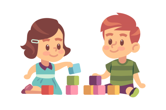 Boy and Girl Play Cubes. Friendly Childr Illustration Illustrations Imprimables Par yummybuum