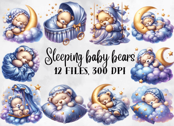 Cute Sleeping Baby Bears Clipart Graphic Illustrations By AnetArtStore