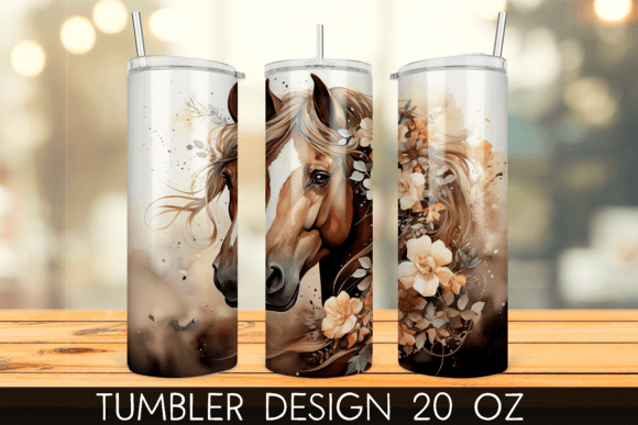 Floral Horse Tumbler Wrap Sublimation Graphic Print Templates By mragjaza