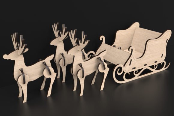 Laser Cut Sleigh & Reindeer Svg Files Graphic 3D Christmas By ThemeXDigital