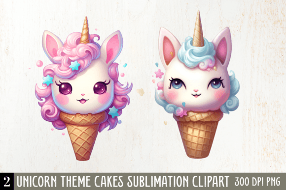 Unicorn Theme Cakes Sublimation Clipart, Grafica Illustrazioni Stampabili Di CraftArt