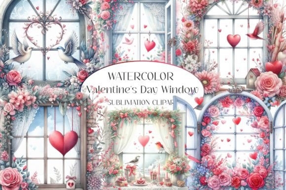 Valentine's Day Window Clipart Bundle Grafika Ilustracje do Druku Przez Dreamshop