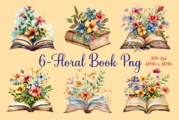 WaterColor Floral Flower Book Clipart Graphic AI Generated By Custom T-Shirt Design