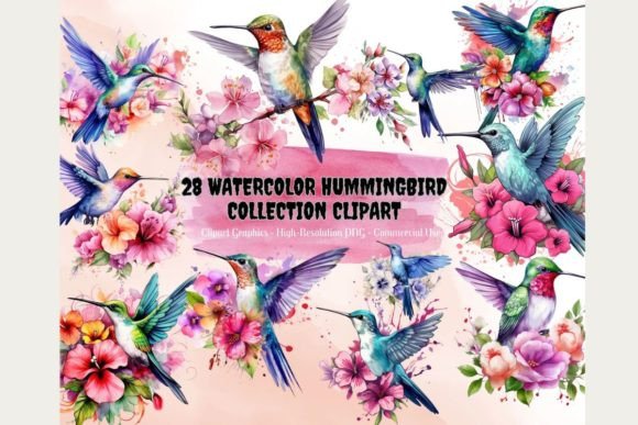 Watercolor Hummingbird Collection Graphic AI Transparent PNGs By 99CentsCrafts