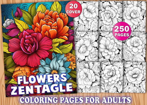 Zentangle Flowers Coloring Pages - KDP Graphic Coloring Pages & Books Adults By PLAY ZONE