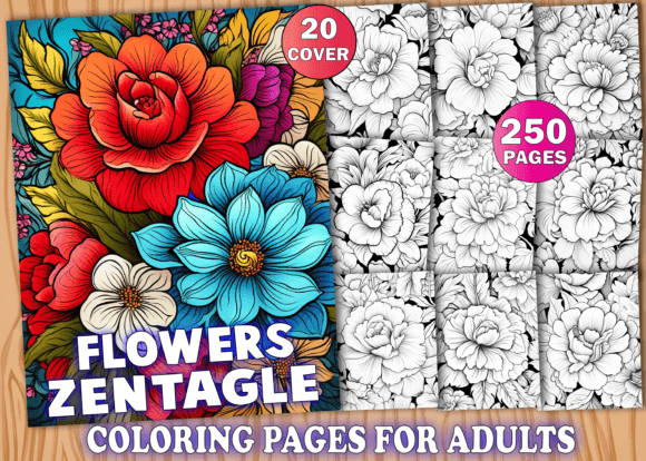 Zentangle Flowers Coloring Pages - KDP Afbeelding Kleurplaten & Kleurboeken voor Volwassenen Door PLAY ZONE