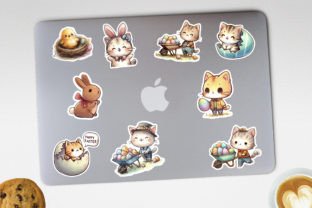 Easter Chibi Cats Stickers BUNDLE, PNG. Graphic AI Illustrations By NadineStore 2