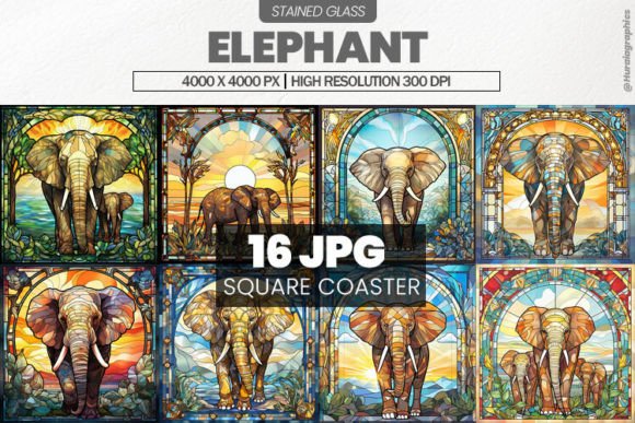 Elephant Stained Glass Square Coaster Gráfico Manualidades Por Hurairagraphics