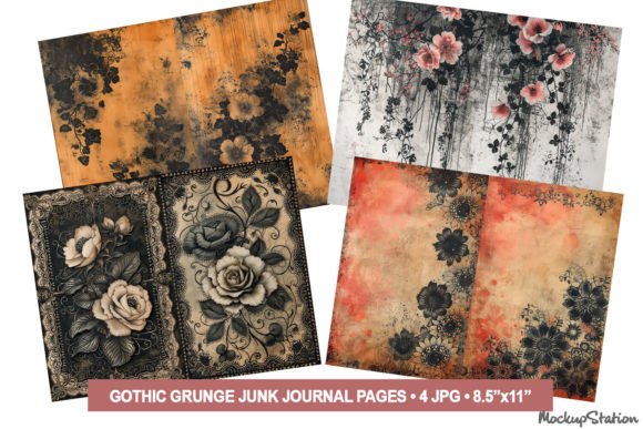 Gothic Floral Backgrounds on Old Paper Graphic AI Graphics By Mockup Station