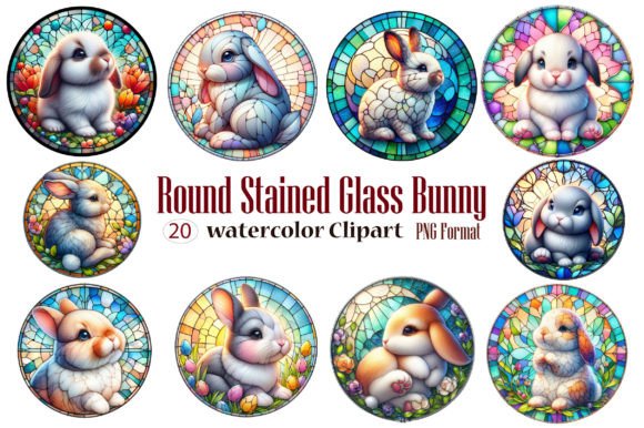 Round Stained Glass Bunny Clipart Gráfico Ilustraciones Imprimibles Por craftvillage
