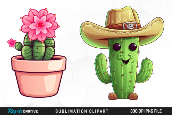 Watercolor Cute Cactus Clipart Design Gráfico Ilustraciones Imprimibles Por Regulrcrative
