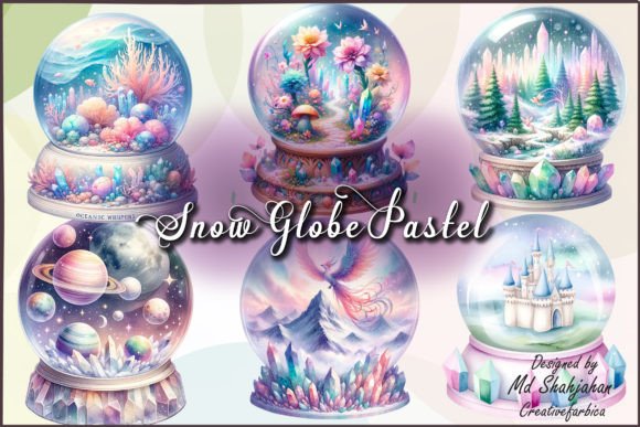 Watercolor Pastel Crystal Snowglobe Png Grafika Ilustracje do Druku Przez Md Shahjahan