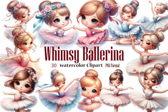 Whimsy Ballerina Watercolor Clipart Grafica Illustrazioni Stampabili Di craftvillage