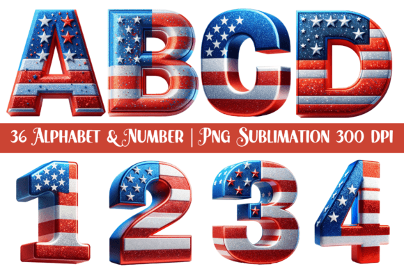 3D Patriotic American Flag Alphabet Grafica PNG trasparenti AI Di LadyAndBuns