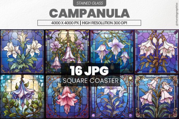 Campanula Stained Glass Square Coaster Graphic Crafts By Hurairagraphics
