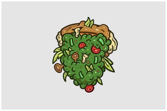 Cartoon of Weed Bud Pizza Logo Graphic Crafts By tedykurniawan223